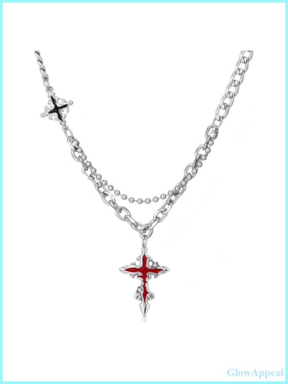 Stainless Steel Gothic Cross Pendant Necklace Layered Punk Chain